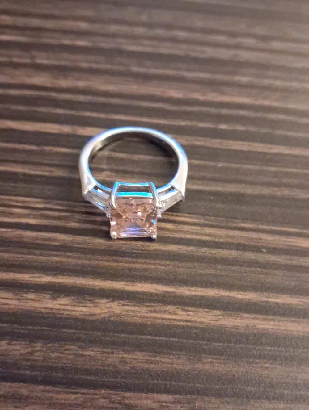 Sterling Silver Ring with Pink Square-Cut Stone